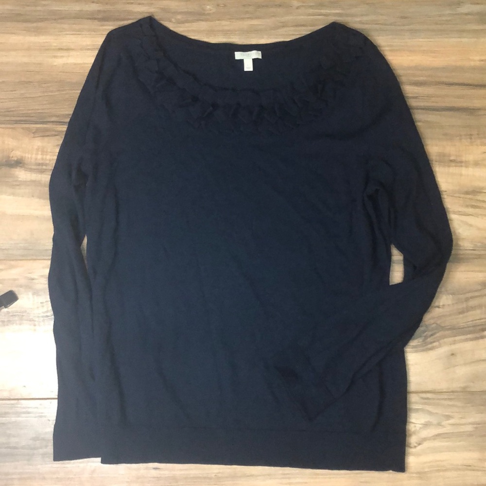 Talbots sz L Navy sweater with ruffle neckline
